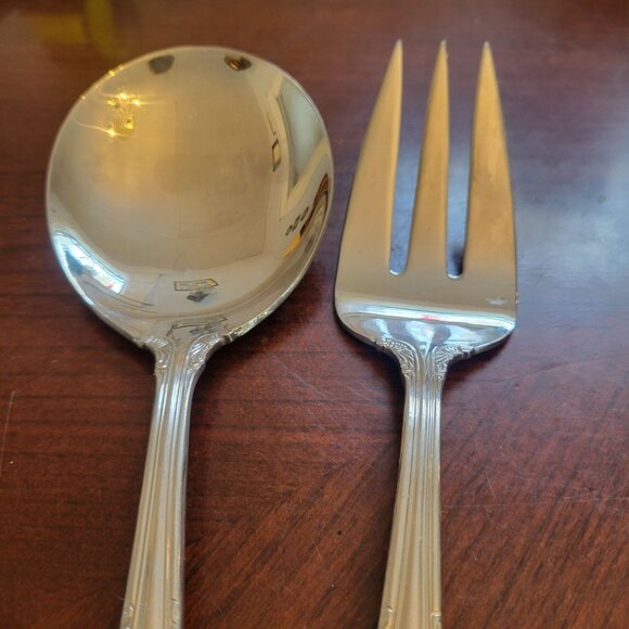 Vintage Reed & Barton Rennesaince Serving Fork & Spoon Set Ornate Floral Design - Picture 3 of 5